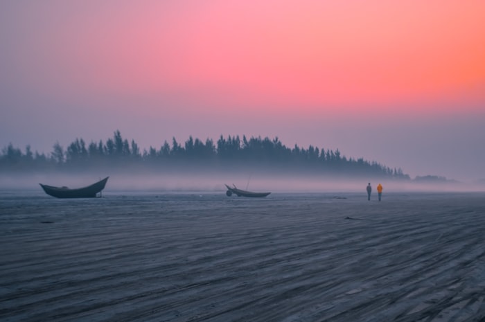 Misty sunrise at Kuakata beach