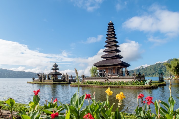 Ulun Danu temple on a lake in Bali, Indonesia